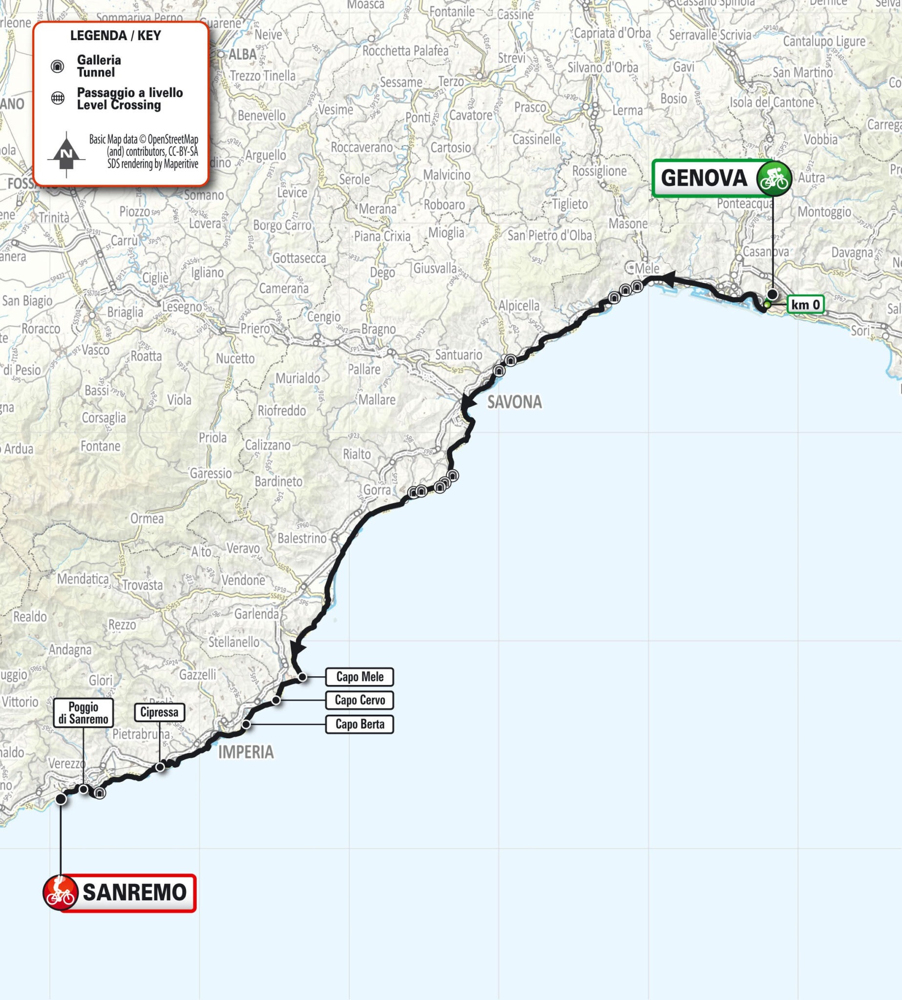 Percorso gara ciclistica Sanremo Women