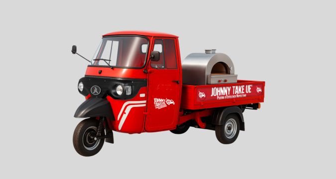 Ape pizza elettrica Johnny Take Uè con forno a legna in centro storico