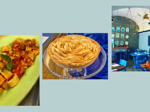 Interni de Il Grottino Azzurro a Positano con arredo nautical style e piatti gourmet estate 2025