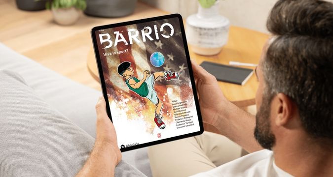 Copertina di Barrio n.6 "Viva lo sport?" edito da Bibliotheka con direzione di Boris Sollazzo